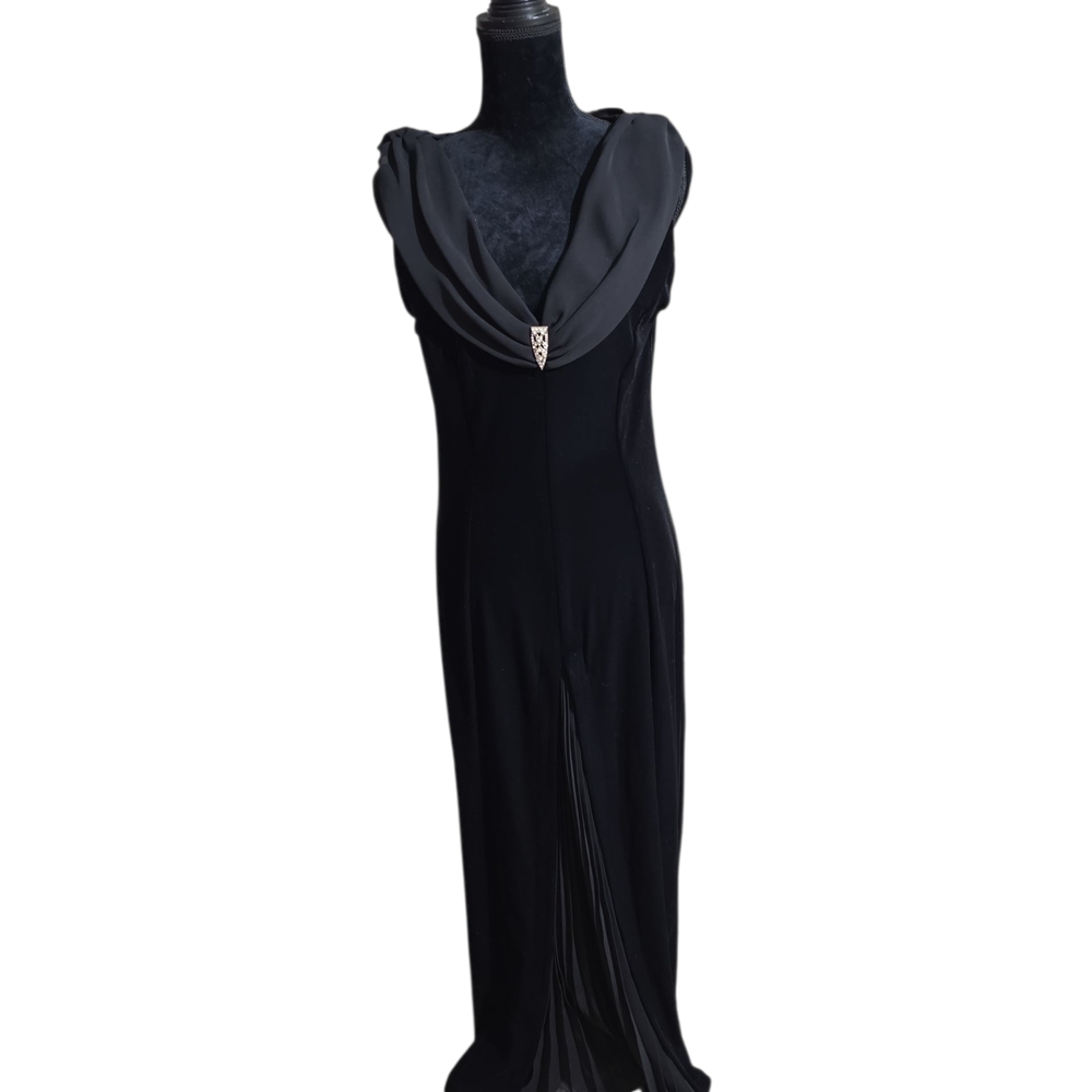 Hillard & Hanson Black Maxi Dress with Silver Accent And Pleated Insert